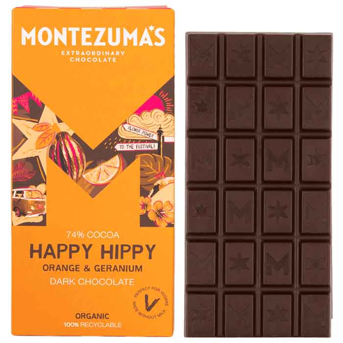 Montezuma's - Organic Happy Hippy Dark Orange and Geranium, 90g  Pack of 12