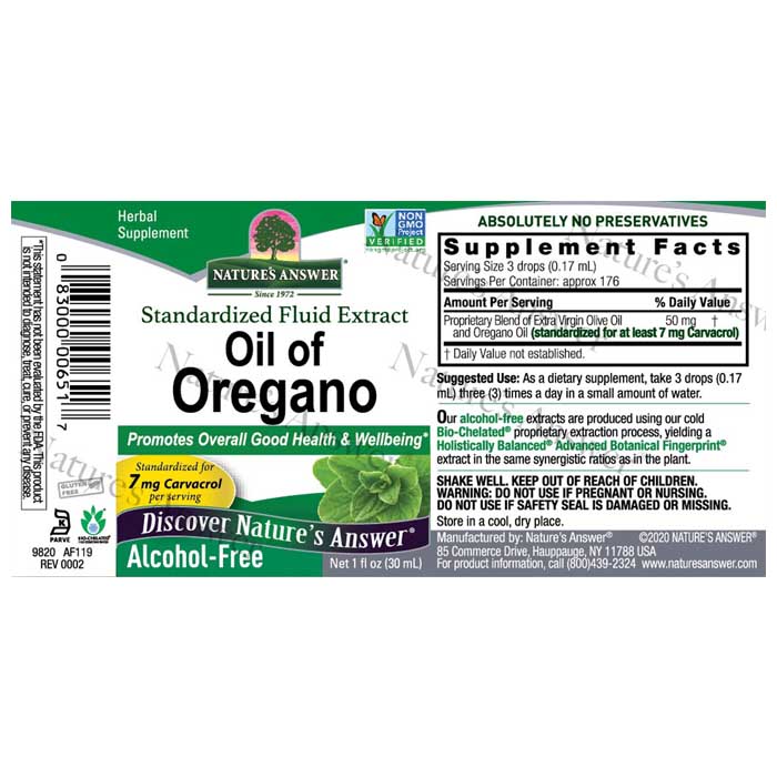 Nature's Answer - Oil of Oregano, 30ml - back