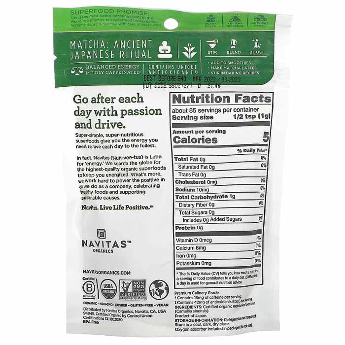 Navitas Organics - Organic Matcha Powder, 85g - back