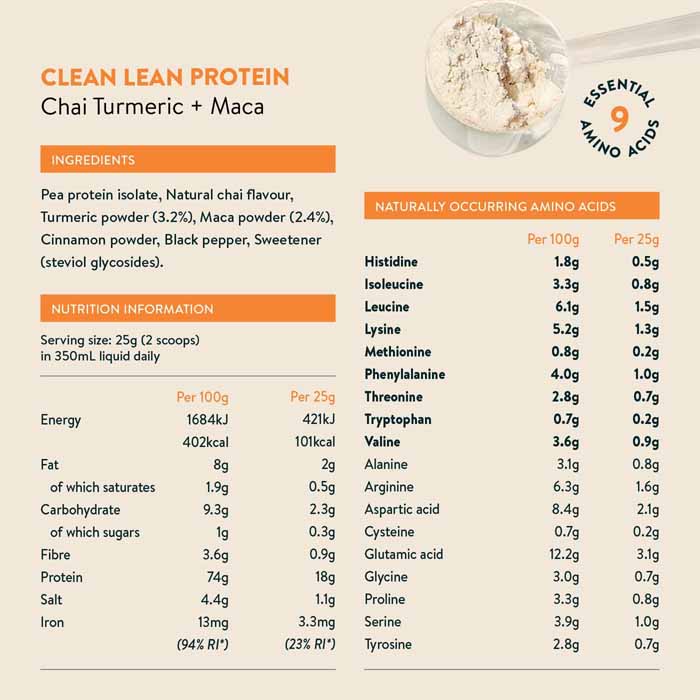 Nuzest - Clean Lean Protein Chai Turmeric & Maca ,250g - back