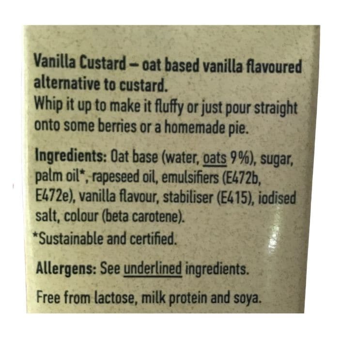 Oatly - Whippable Vanilla Custard, 250ml - back