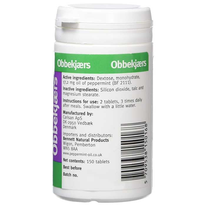 Obbekjaers - Peppermint Tablets 17.2mg, 150 Tablets - back