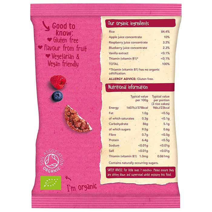 Organix - Organic Raspberry & Blueberry Rice Cakes Baby Finger Food, 50g  - Back