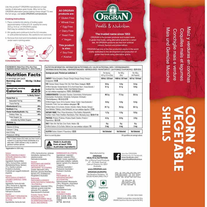 Orgran - Gluten-Free Corn & Vegetable Shells, 250g - back