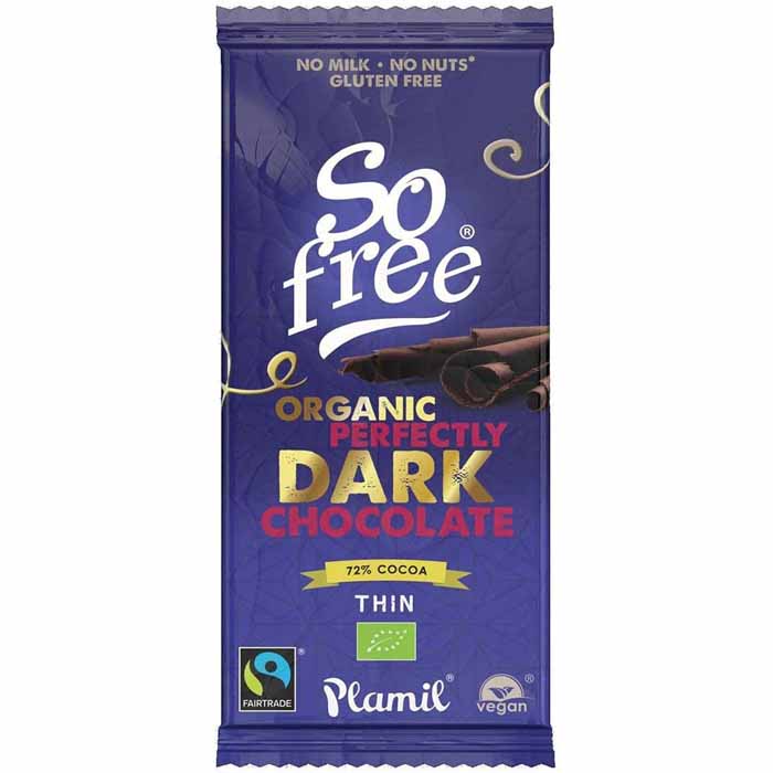 Plamil - So Free Organic 72% Cocoa Perfectly Dark Chocolate Thin Bar - 1 Bar, 80g