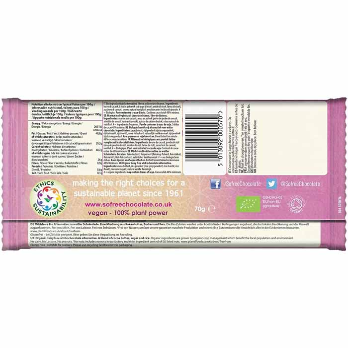 Plamil - So Free Organic White Chocolate Alternative Thin Bar - 1 Bar, 70g - back