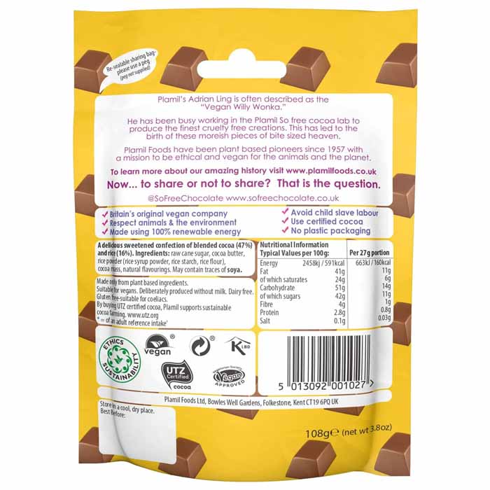 Plamil - So Free Vegan Cocoa Bites, - Smooth Salted Caramel (1-Pack) 108g  - back