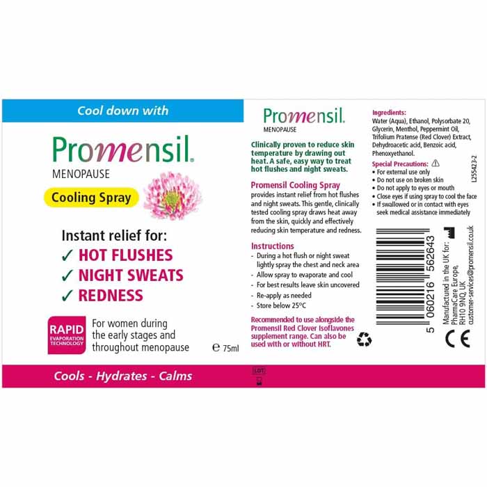 Promensil - Menopause Cooling Spray for Hot Flushes & Night Sweats, 75ml - back