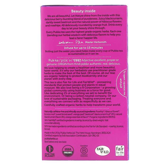 Pukka - Organic Blackcurrant Beauty, 20 Bags - back 