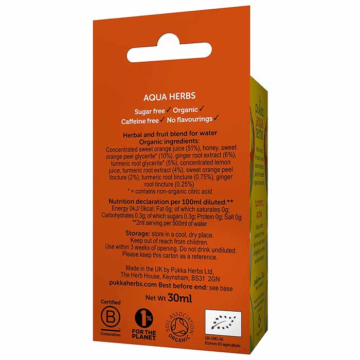 Pukka - Organic Turmeric Aqua Herbs Active Tea, 30ml -  back