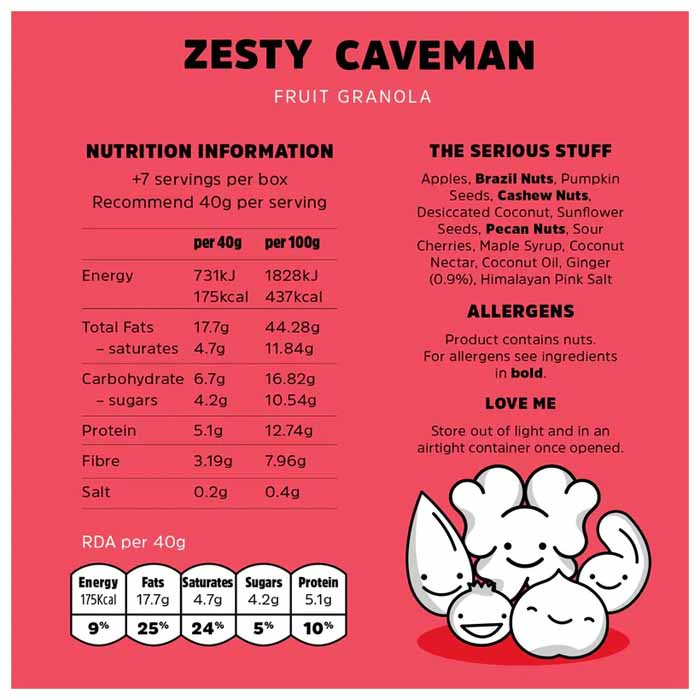 Rollagranola - Fruit Granola - Zesty Caveman, 300g - back