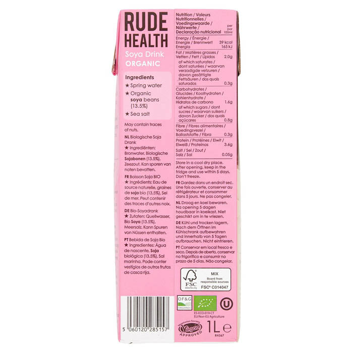 Rude Health - Organic Soya Drink, 1L - back