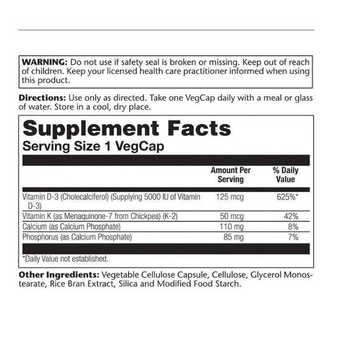 Solaray - Vitamin D-3 & K-2, 60 capsules - Back