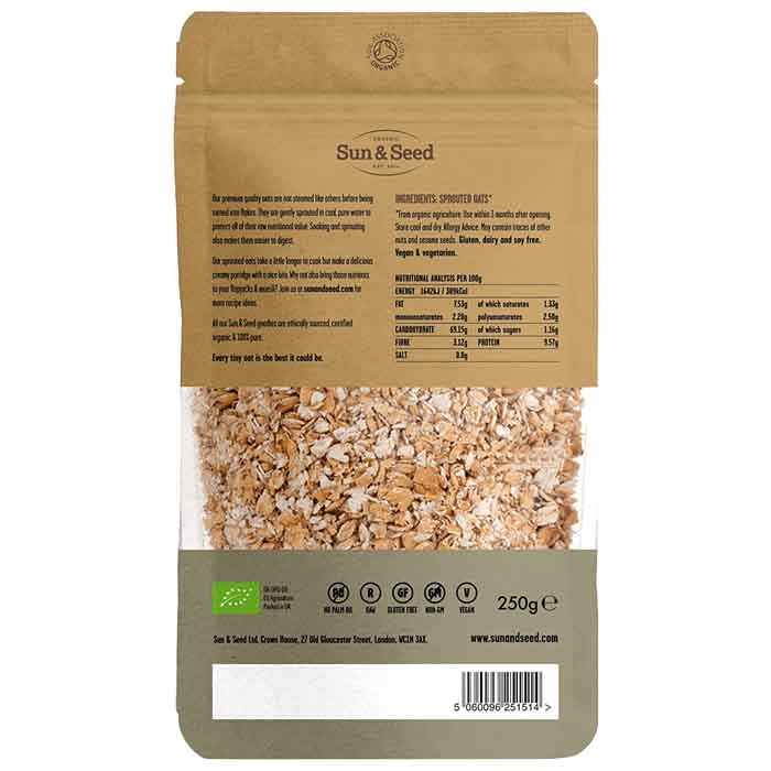 Sun And Seed - Organic Sprouted Naked Rolled Oats, 250g - back