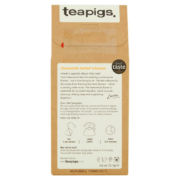 Teapigs - Chamomile Flowers Biodegradable Tea Temples, 15 bags - back