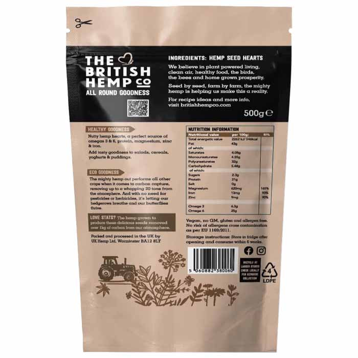 The British Hemp Company - Hulled Hemp Seed, 500g - back