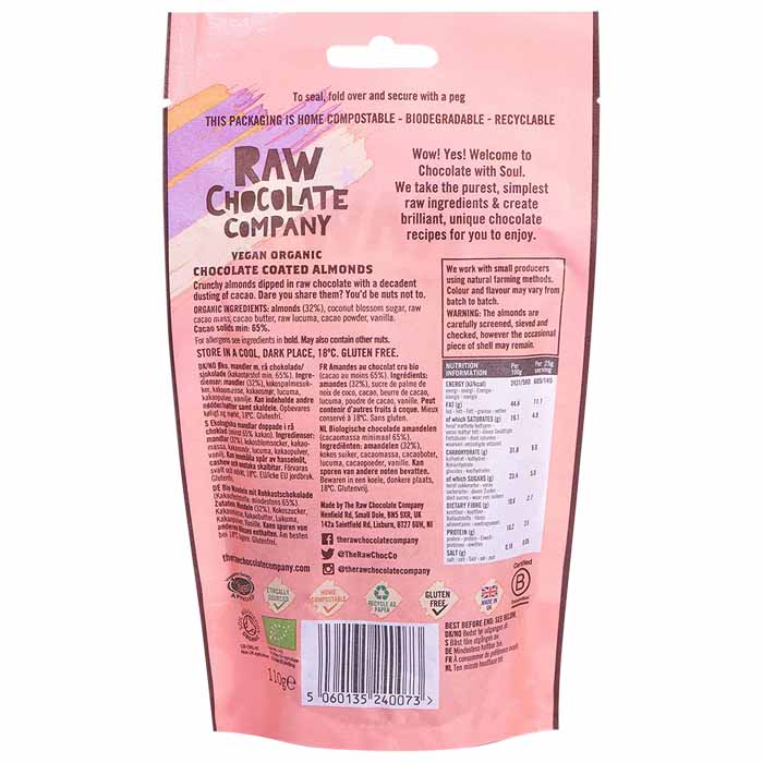 The Raw Chocolate Company - Organic Raw Chocolate Almonds - 110g (6 Pouches) - back