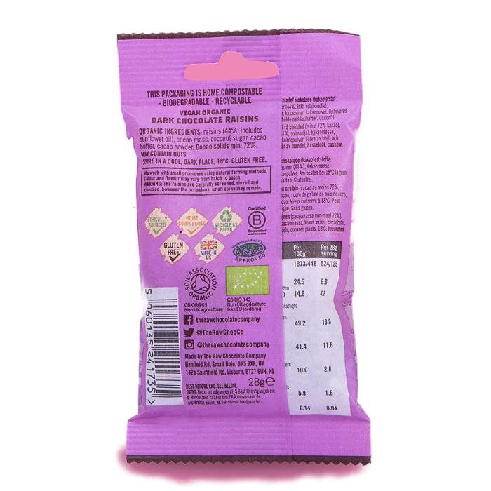 The Raw Chocolate Company - Organic Raw Chocolate Raisins, 28g back