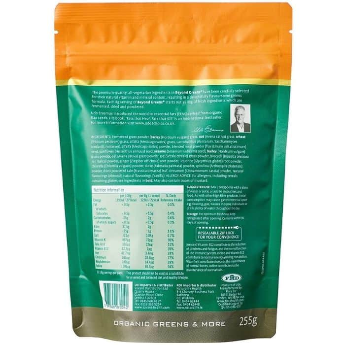 Udo's Choice - Beyond Greens: Vegan Super Greens Powder, 255g - back