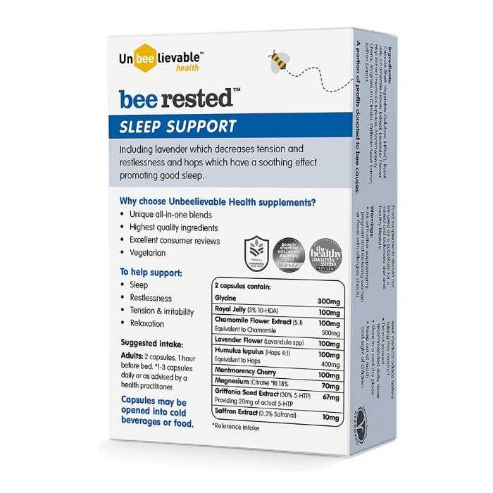 Unbeelievable Health - Bee Rested Sleep Support, 20 Capsules back